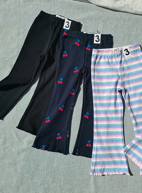 3件包邮2-10码澳单cott*n春秋女童螺纹棉高弹喇叭裤长裤可批发