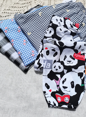 清特3样包邮150-女士夏季女童男童大童人棉绸 防蚊裤长裤格子熊猫