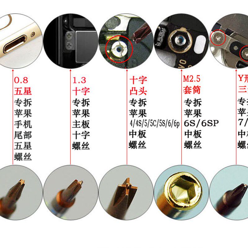 5件套手机拆机工具套装五星十字6 6S 7 7P中板螺丝批刀