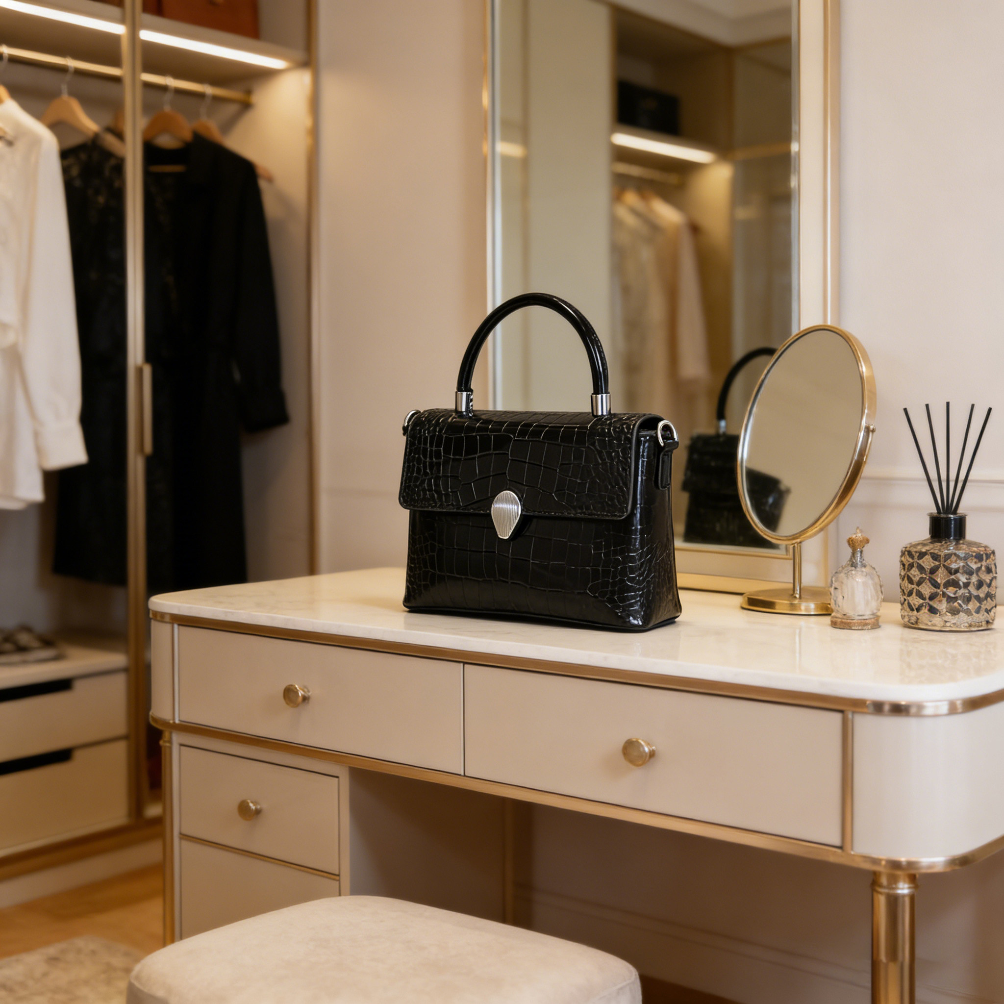 鳄鱼纹手提包女 2026 年新款高级感漆皮亮面小方包百搭斜挎通勤包