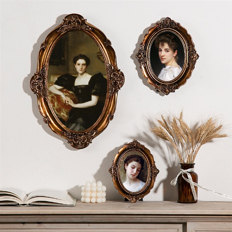 美式复古宫廷树脂相框家居装饰壁挂文艺仿木轻奢雕花画框摆设