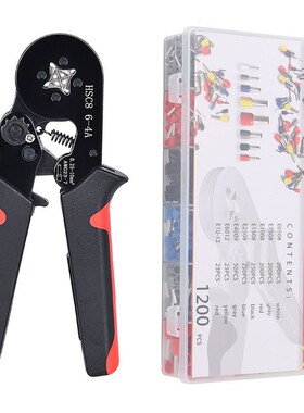 红黑色0.25-10mm欧式管型HSC8 6-4A端子压线钳配1200端子组合装