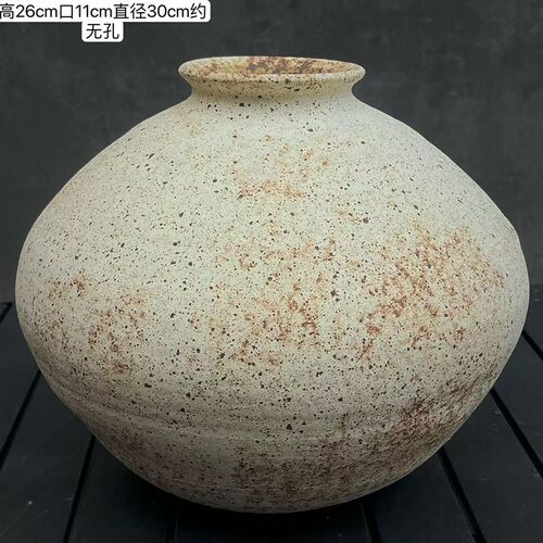 静寂圆肚瓶侘寂风粗陶罐子客厅玄关博古架白色复古摆设