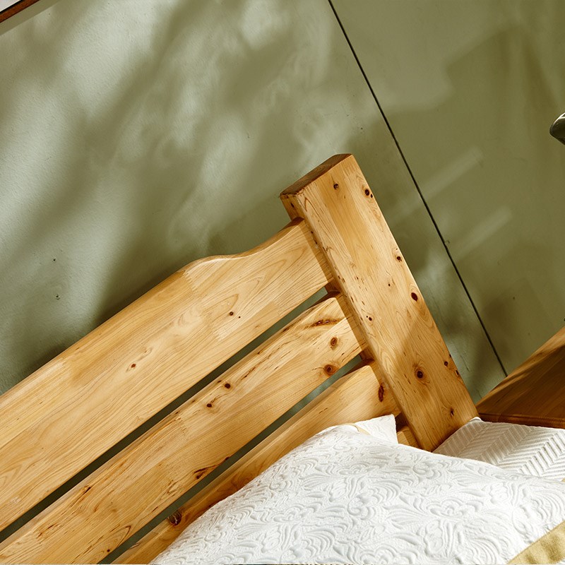 柏木床实木1米单人床现代简约中式1.5米儿童床家具原木满铺硬板床