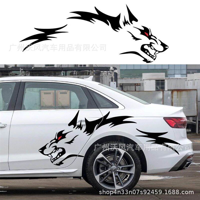 狼图腾汽车车身纸红眼睛狼装饰越野赛车跑车卡车后车轮拉画