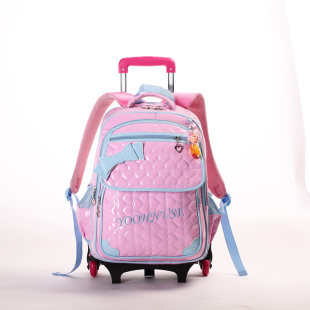 儿童三轮拉杆书包小学生女孩年级女带有轮子的公防水爬楼