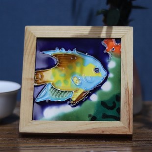 文创(*)实木画框镶嵌厘米瓷片画桌面装饰客厅卧室