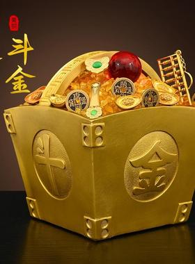 纯黄铜日进斗金摆件铜斗升子聚财米斗聚宝盆八方来财玄关客厅装饰