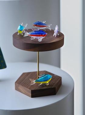 七隐桌面装饰品摆件鱼缸造景摆件手工玻璃小鱼年年有余样板间摆件