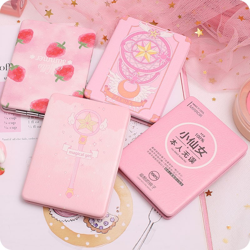 爆款可爱PU皮女士随身折叠金属化妆镜学生迷你便携随身双面小镜子