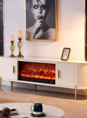 2简白色米壁炉电视柜 实木仿真火电约壁炉板装XLR饰柜别墅岩壁炉