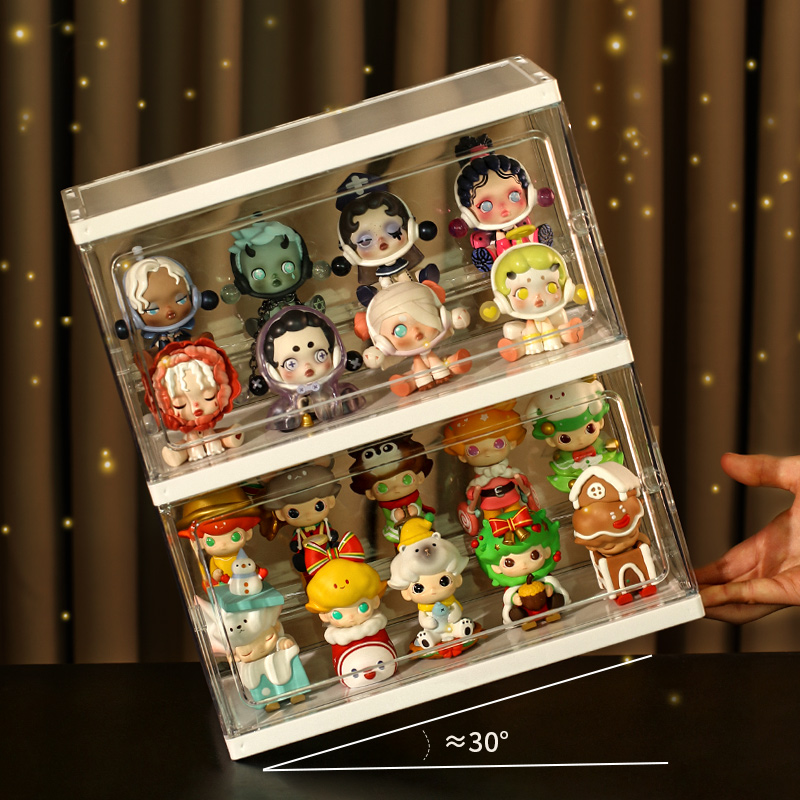桌面泡泡玛特透明盲盒展示盒亚克力手办公仔娃娃大容量防尘展示盒