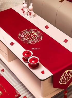 结装婚桌旗红色餐茶几桌婚布房布置饰桌电视柜盖布婚GTE礼用品大
