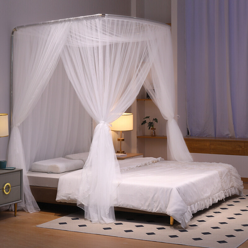 A类蚊帐U型伸缩三开门支架床幔家用公主风落地床帘卧室高级新款