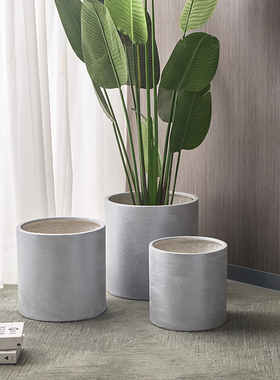 大型花盆花器摆件组合水泥花盆直筒高款大口径灰色简约个性特大号