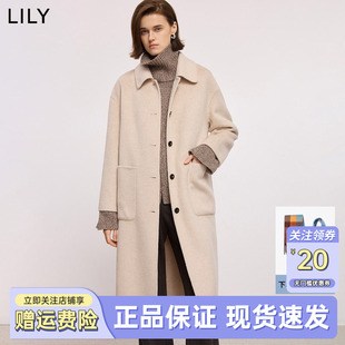 羊毛LILY2025冬新款简约翻领宽松通勤浅色毛呢大衣外套女长款