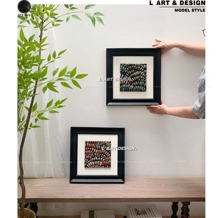 实木框侘寂中古现代极简肌理客厅餐厅抽象挂画装 小众款 饰画 ART