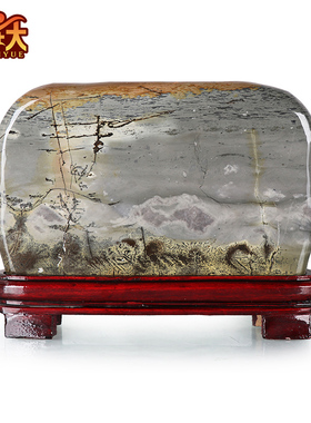 泰山原石摆件天然草花国画石奇石观赏石头工艺品客厅家居装饰礼品