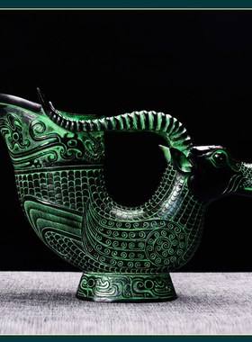 仿古青铜器摆件牛头杯酒器酒尊装饰品铜工艺品长辈婚礼品室内桌面