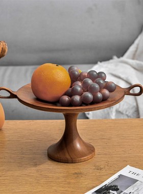 中古风木质托盘家用桌面收纳装饰摆件客厅点心盘实木复古双耳托盘