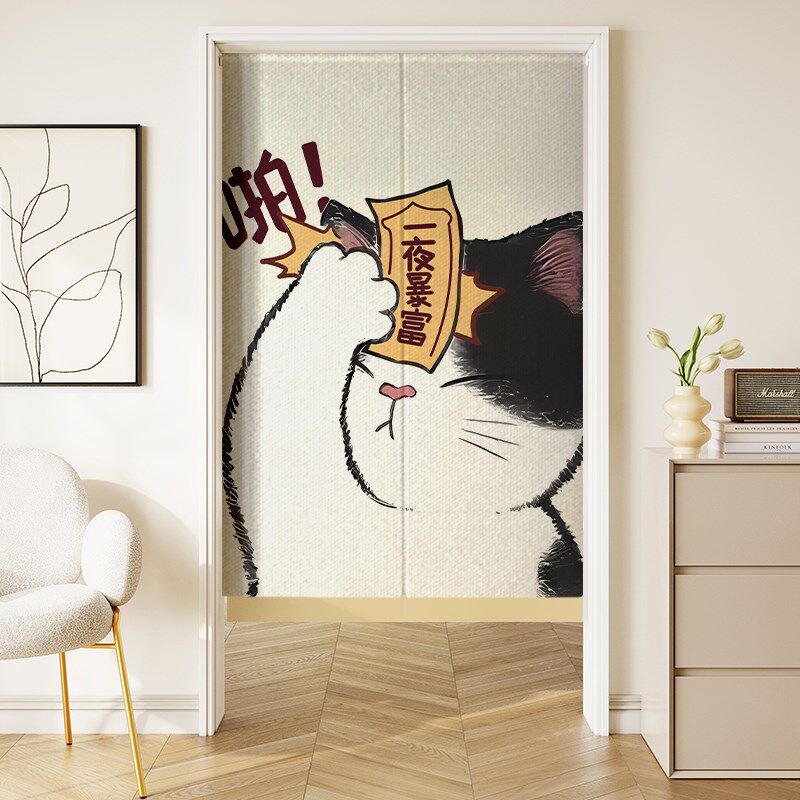 卡通可爱家用隔断门帘半截门帘免打孔遮丑挂帘伸缩杆防隐私布帘子