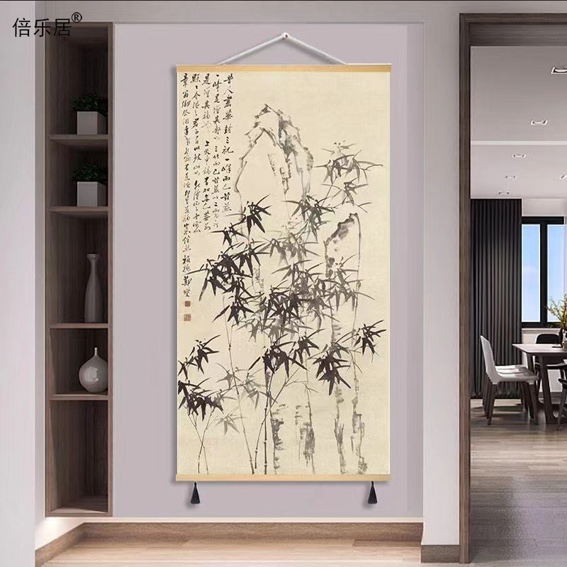 郑板桥竹子挂画国画布艺墙画新中式客厅书房装饰画U茶室玄关水墨图片