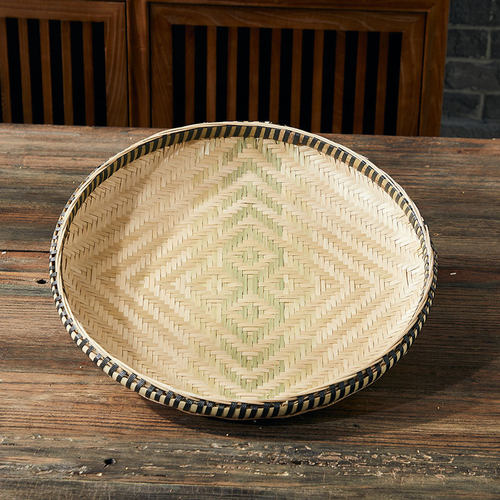 米筛竹编竹制g品竹筛子弧底竹匾加固竹簸箕家用晾晒无孔竹子圆簸