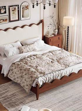 式复古实木米床C33618双人床小户型涟漪床北白蜡木中古风主卧法大