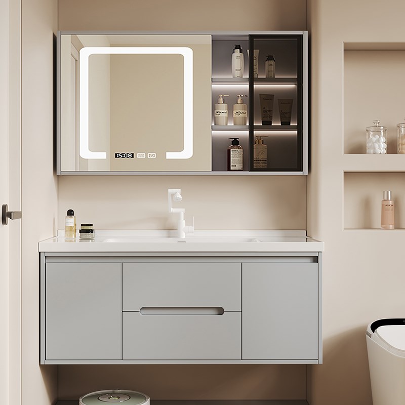 简约智能实木浴室柜组合洗脸洗手陶瓷一体K盆卫生间小户型洗漱台