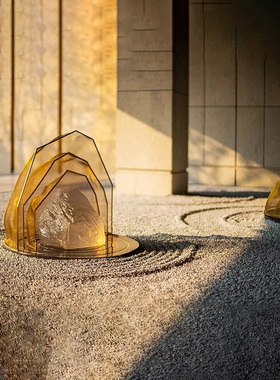 不锈钢禅意雕塑摆件透明山石网纱艺术品园林庭院景U观装饰高端订