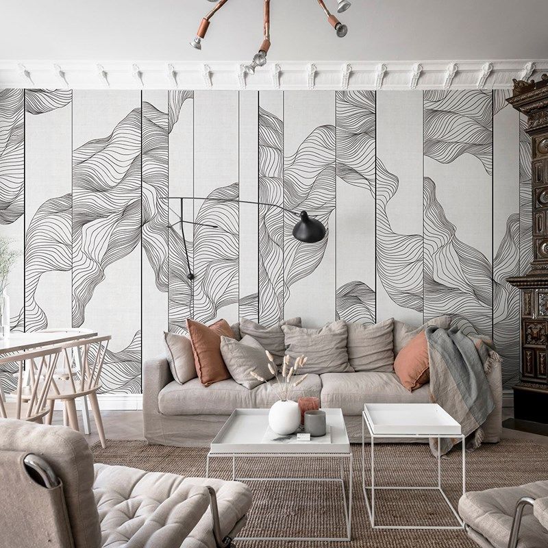 抽象线条艺术壁纸现代简约电视背景墙壁画定制卧室客厅无纺布墙布