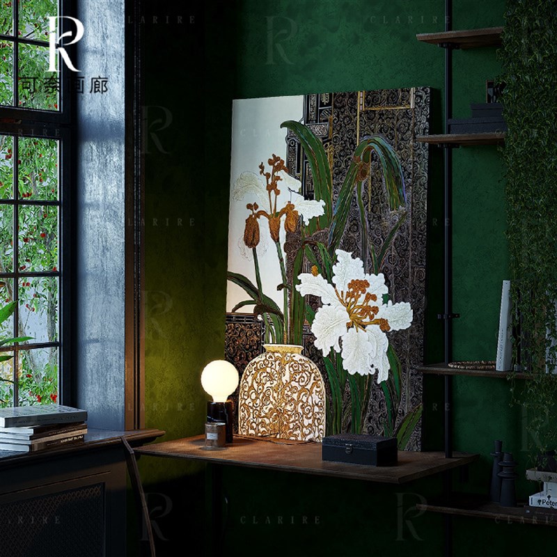法式中古风花卉实木漆画玄关卧室背景装饰肌理画客厅厨房覆古挂画