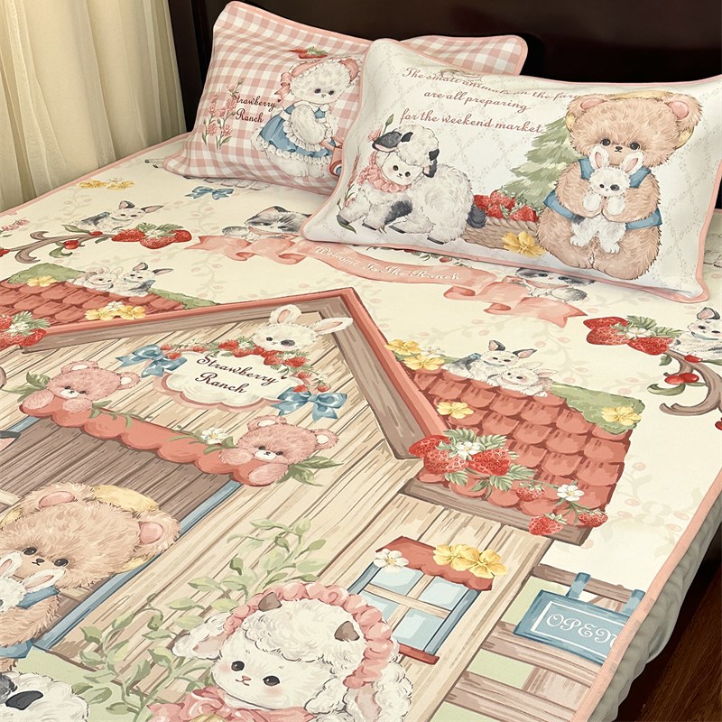 梨梦 可爱lolita冰丝凉席三件凉感少女心夏季单人学生宿舍床笠款