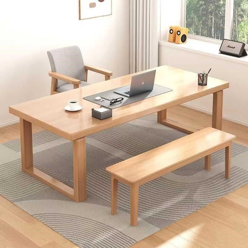 加厚电脑桌全实木双人书桌长条桌简约办公桌台式会议桌覆古写字台