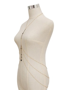 跨境热销胸d链欧美女士个性时尚黑水晶项链多层性感手工颈链身体