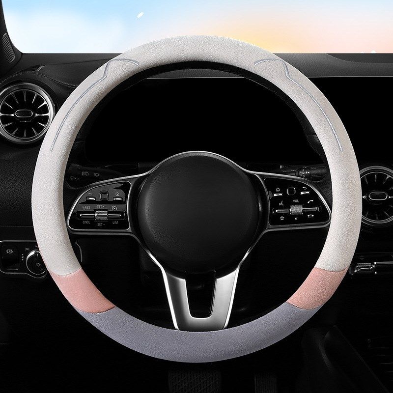 新款卡通猫猫翻毛皮汽q车方向盘套四季通用防滑吸汗O型D型车把套