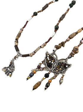 民族风蝴蝶流苏串珠项链小众w设计感国潮锁骨链气质高级感精致个