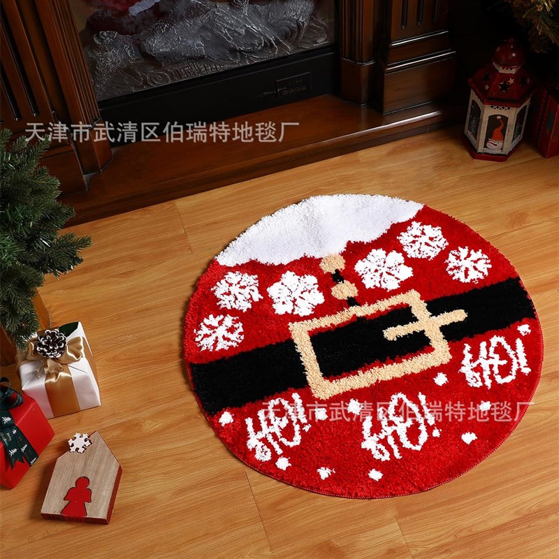 圣诞节圆形地毯加密仿羊绒平替植绒地垫圆L形节日装饰地毯客厅地