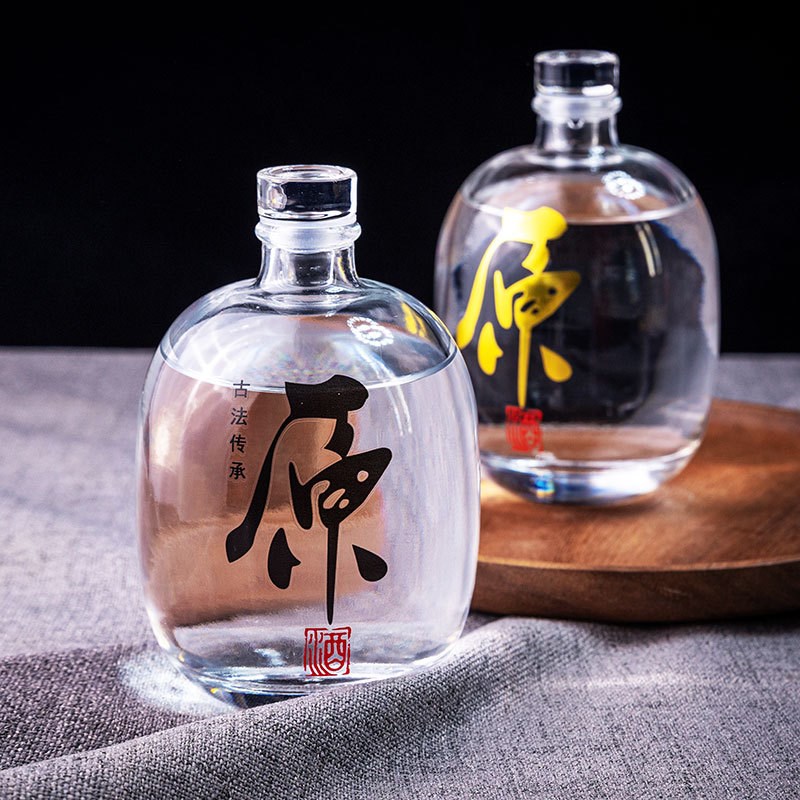 包邮1斤透明玻璃白酒瓶仿陶瓷v酒瓶500ml酒壶散酒空瓶水晶盖小酒