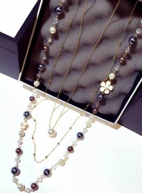 欧美时尚珍珠项链百搭长款项链项饰品女毛衣T链多层风格项链