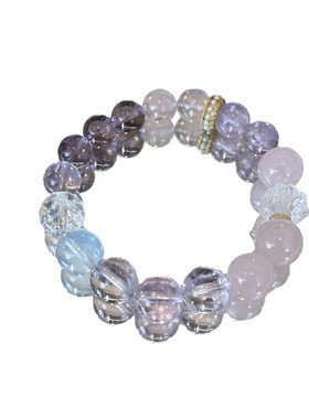 天然紫水晶粉l水晶白阿塞手链女生大颗粒个性小众水晶串珠批发