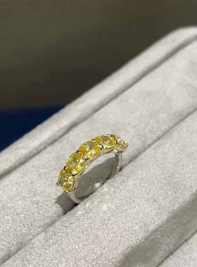 珠宝S925银新品5*5mm肥方黄钻五颗石戒指女欧美Z跨境款时尚