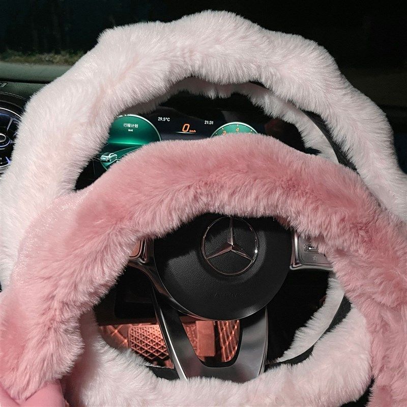 2024c创意卡通毛绒方向盘套波浪可爱女神汽车车把套冬季