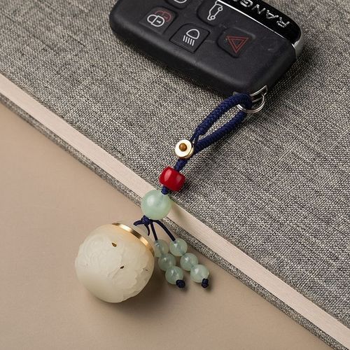 中国风创意镂空夜光石w香囊螺旋口莲花挂件汽车钥匙扣