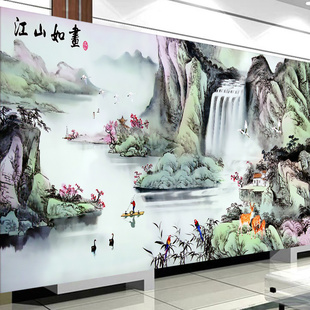 线绣客厅大幅山水风景画202Y1手工自己绣 江山如画十字绣2020新款