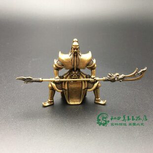 实心黄铜雕关公小摆件复古铜艺铜财神关羽铜像手把件古玩铜器人物
