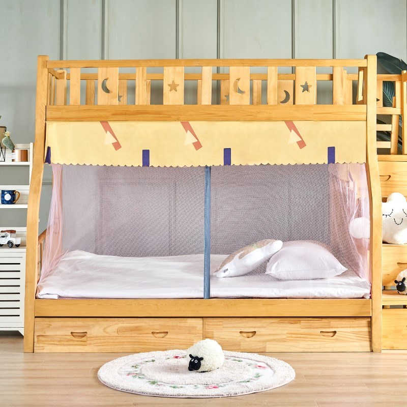 子母床下铺专用梯柜式双门拉链蚊帐儿童高低床1.2m1.35m1.5外绑带