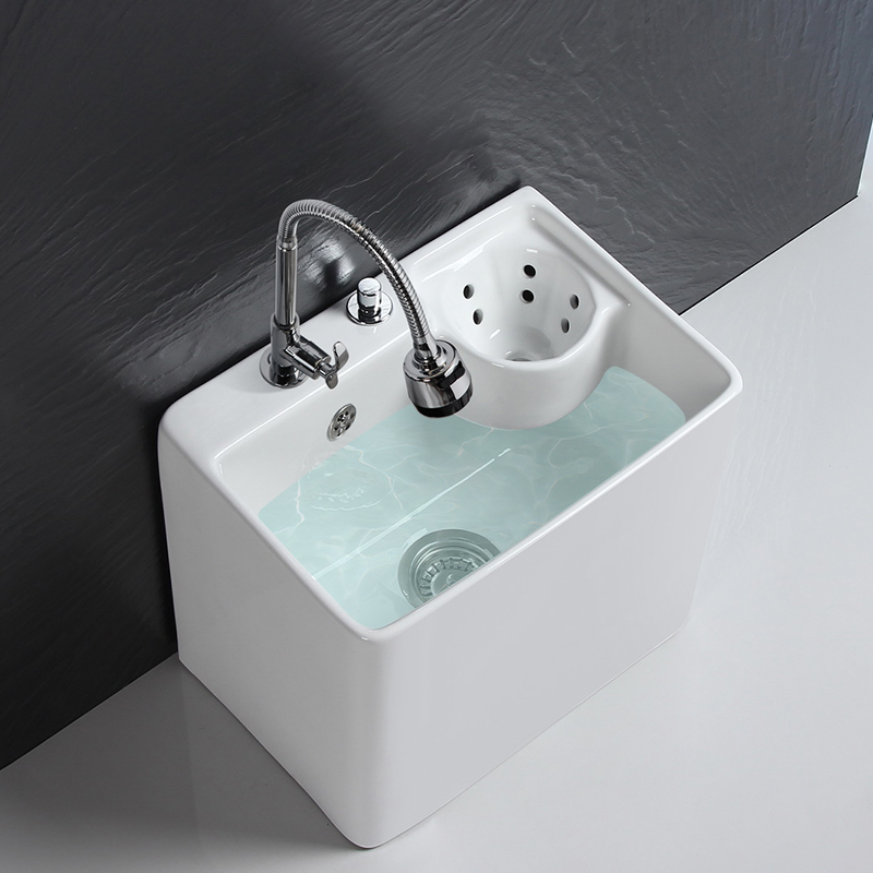 阳台拖把池陶瓷拖布池卫生间墩布池洗拖把拖布盆斗自动下水旋转篮