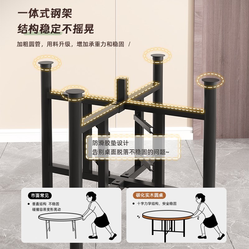 餐桌大圆桌家用农村折叠吃饭圆形桌子10人12人带转盘酒店饭桌