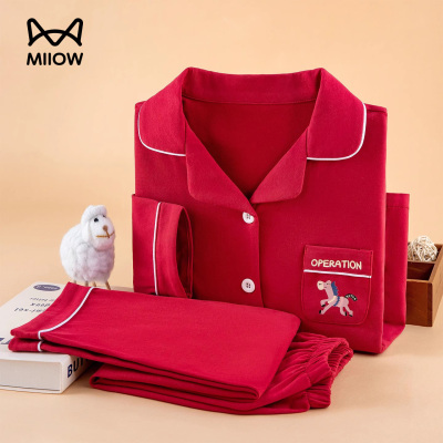 猫人儿童红色开衫睡衣套装